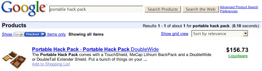 Google Product Search For Hack Pack